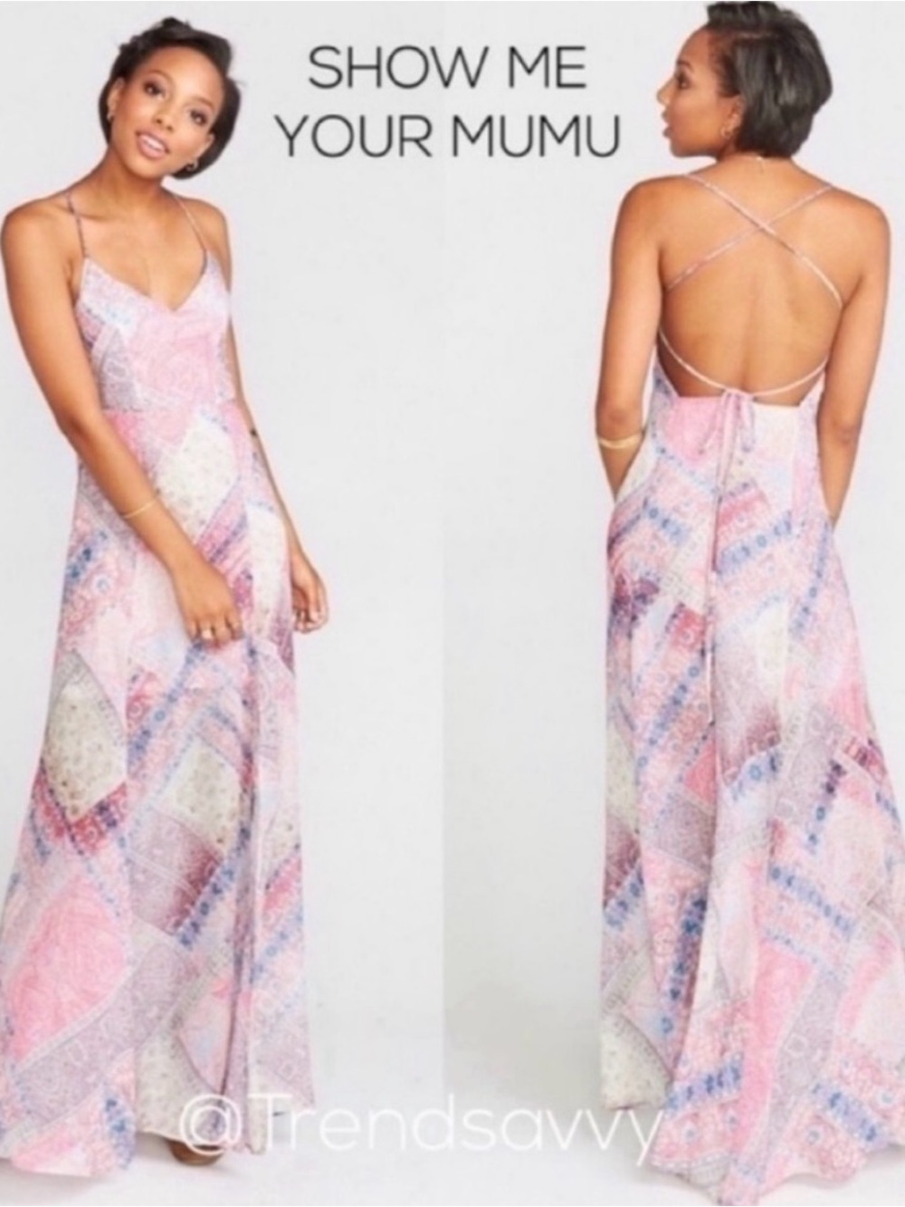 Show Me Your Mumu Pink Patchwork Maxi Dress V Neck Bridesmaid Size M NWT